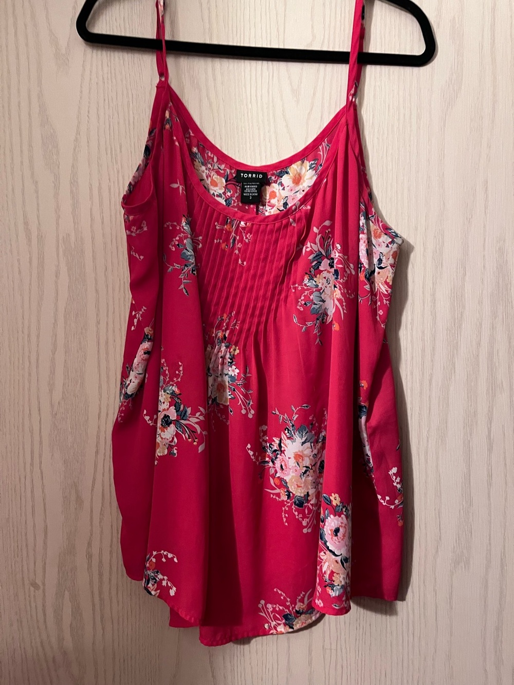 torrid Hot Pink Floral Pintuck Cami with Adjustable Straps